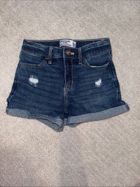 abercrombie kids Dark Blue Distressed Roll-Cuff Denim Shorts